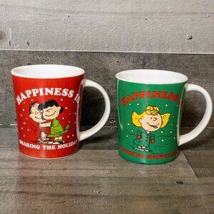 VINTAGE PEANUTS COFFEE MUG SET 1996 LUCY LINUS SALLY HAPPINESS IS RETRO CUP SET